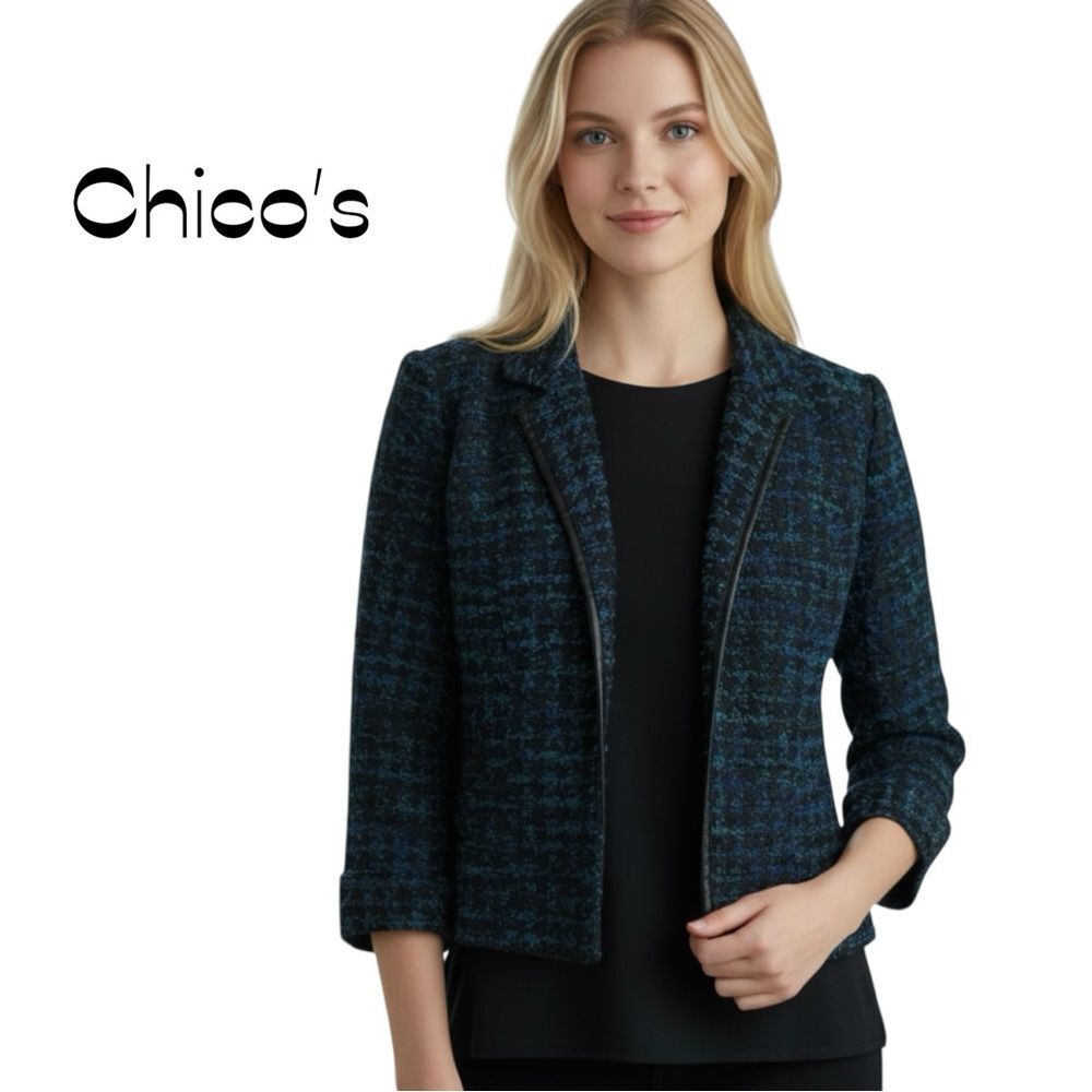 Chico’s Blue Black Tweed Academia Jacket NWOT Size 8 Career Office